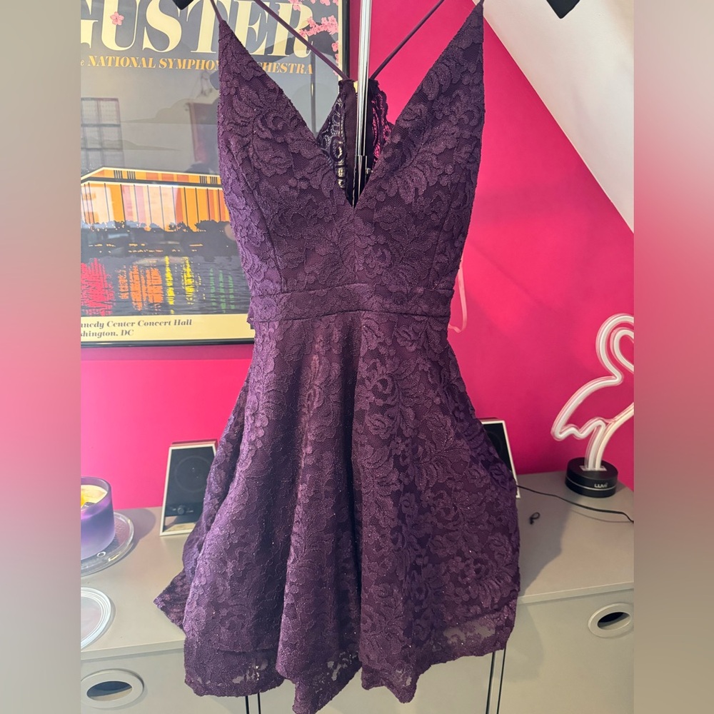 Elegant Purple Lace Halter Dress